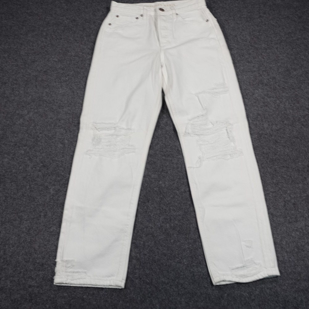 American Eagle 90s Boyfriend Jeans White Distressed Button Fly 00 Short Cotton